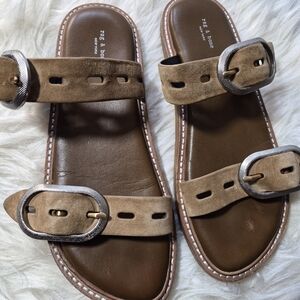Rag & Bone Sandals “ANSLEY” Tan Suede Buckled Open Toe Buckle Sandals 37.5